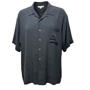 Tommy Bahama Men’s XXL Silk Hawaiian Shirt Navy Textured Palm Print
